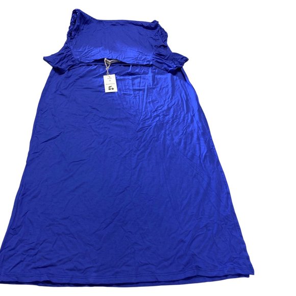 Women's Off Shoulder Short Sleeve Ruched Side Slit Bodycon Maternity Maxi Dress - Picture 3 of 3